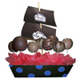 AREGLO DE MADERA BARCO PIRATA CON MANZANAS CUBIERTAS DE CHOCOLATE