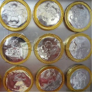 MONEDAS DE CHOCOLATE CON PLACA DE REPUJADO