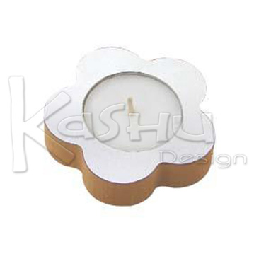 PORTA VELA FLOR DE METAL MADERA